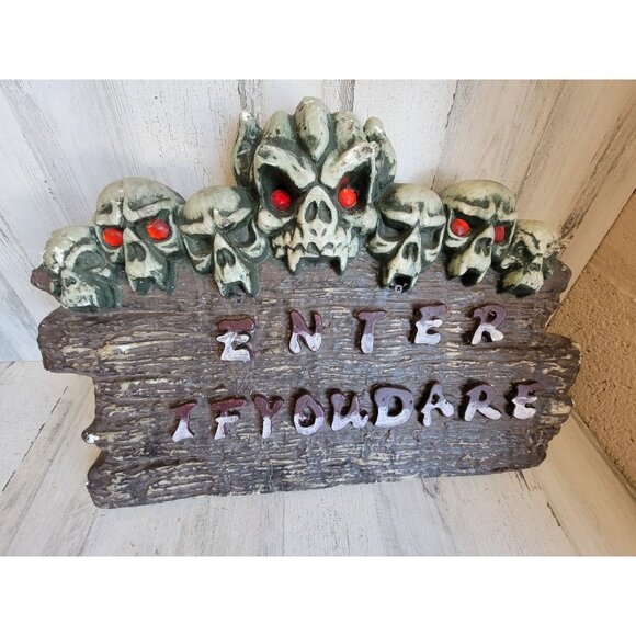 Foam skull AS IS enter if you dare Halloween sign prop home decor - Picture 1 of 13